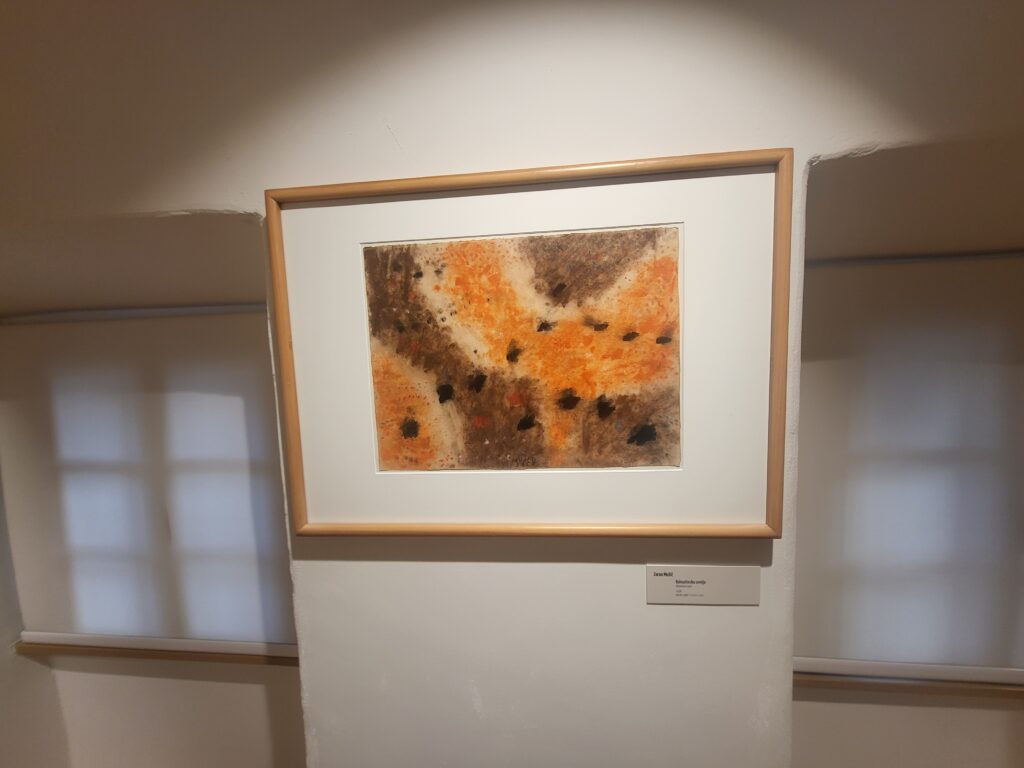 Abstract artwork by Zoran Mušič displayed in Pilon Gallery Ajdovščina