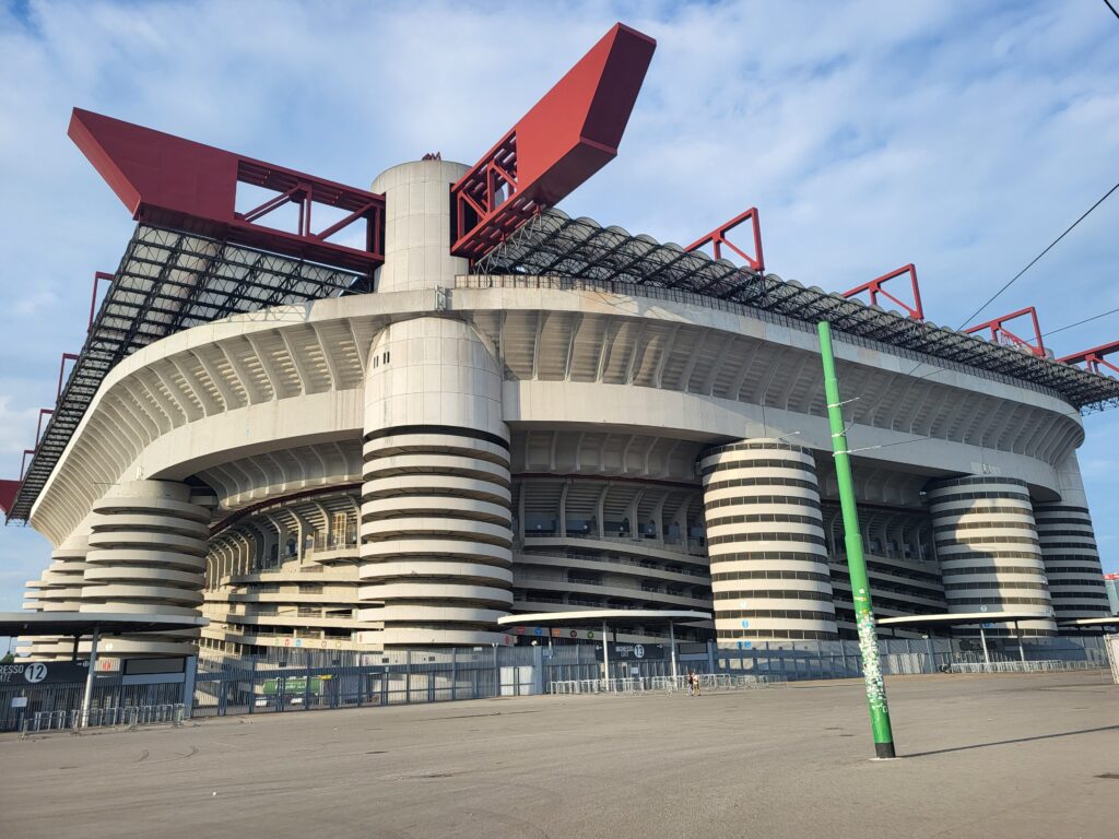 Empty square in front of San Siro stadium in Milan with no crowd present